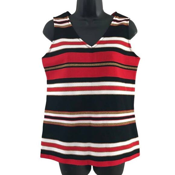 Avon Fashions Large Sleeveless Tank, White Black Red Gold Tank Top, 70s Tank Top - Picture 2 of 10